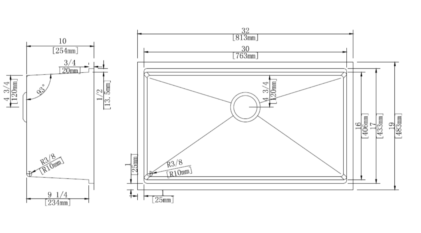 Undermount Kitchen Sink RD3219S-Gold & Grid Specs