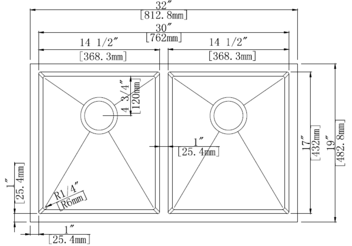 Undermount Sink RD3219D-Black Specs 1